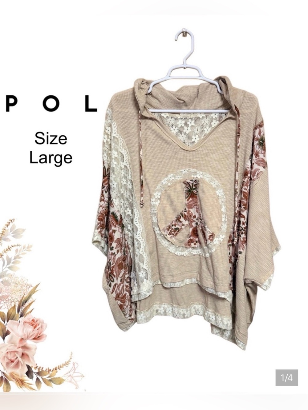 SOLD: Depop. ✨ Romantic POL Lace Peace Sign Hoodie | Boho Cottagecore Dream ✨ - Picture 3 of 6
